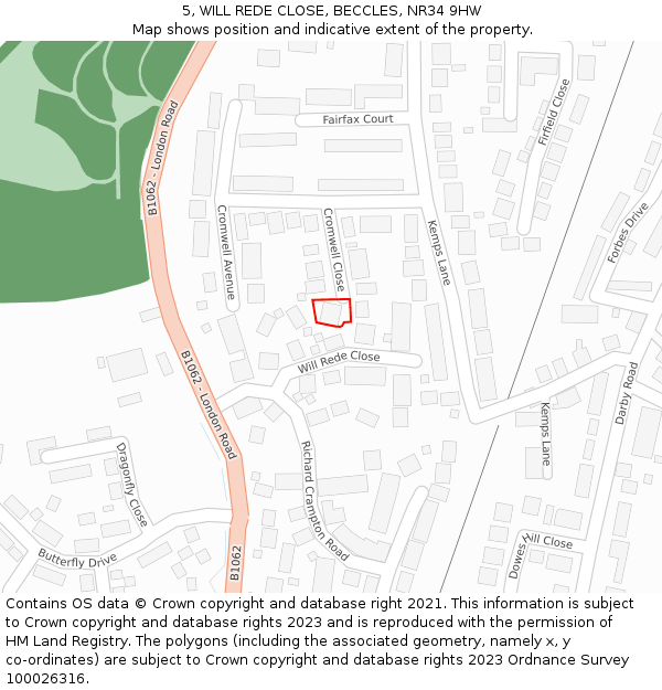 5, WILL REDE CLOSE, BECCLES, NR34 9HW: Location map and indicative extent of plot