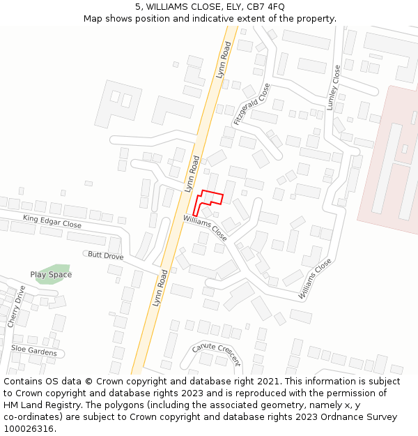 5, WILLIAMS CLOSE, ELY, CB7 4FQ: Location map and indicative extent of plot