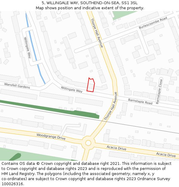 5, WILLINGALE WAY, SOUTHEND-ON-SEA, SS1 3SL: Location map and indicative extent of plot