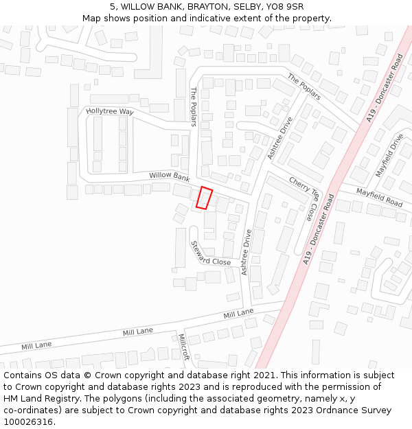 5, WILLOW BANK, BRAYTON, SELBY, YO8 9SR: Location map and indicative extent of plot