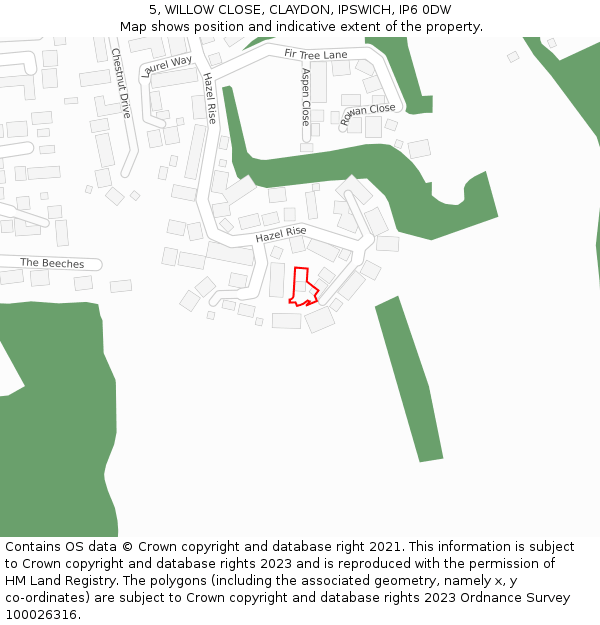 5, WILLOW CLOSE, CLAYDON, IPSWICH, IP6 0DW: Location map and indicative extent of plot