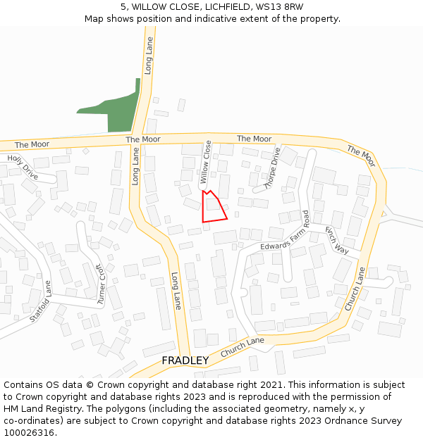 5, WILLOW CLOSE, LICHFIELD, WS13 8RW: Location map and indicative extent of plot