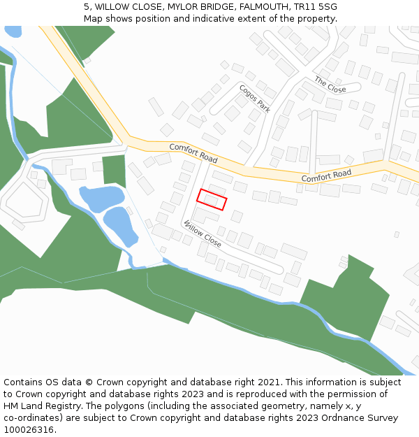 5, WILLOW CLOSE, MYLOR BRIDGE, FALMOUTH, TR11 5SG: Location map and indicative extent of plot