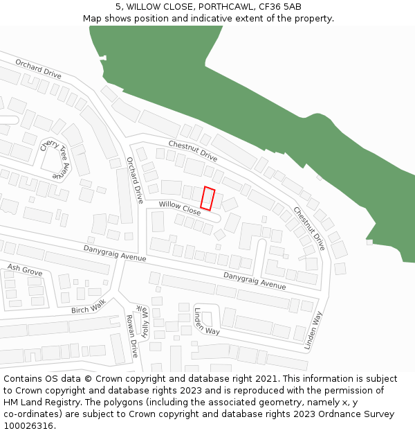 5, WILLOW CLOSE, PORTHCAWL, CF36 5AB: Location map and indicative extent of plot