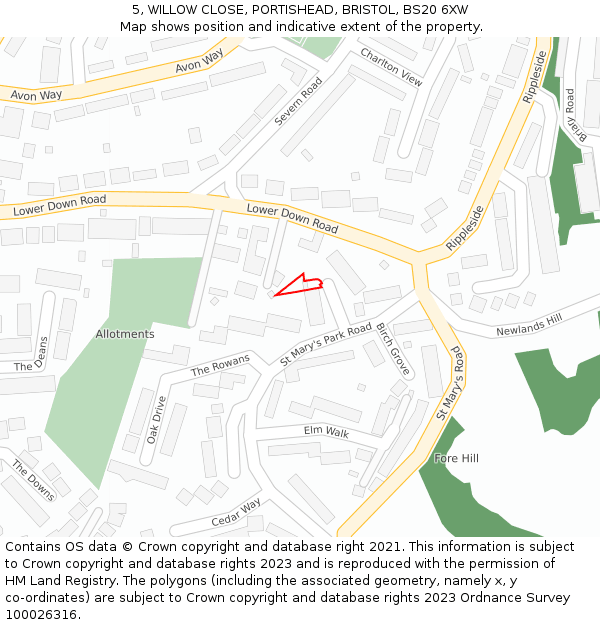 5, WILLOW CLOSE, PORTISHEAD, BRISTOL, BS20 6XW: Location map and indicative extent of plot