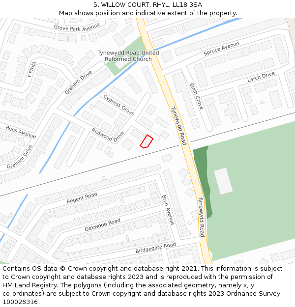 5, WILLOW COURT, RHYL, LL18 3SA: Location map and indicative extent of plot