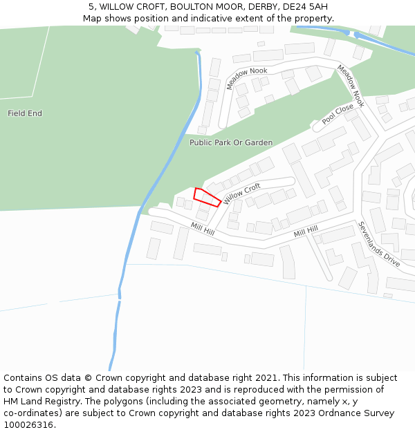 5, WILLOW CROFT, BOULTON MOOR, DERBY, DE24 5AH: Location map and indicative extent of plot