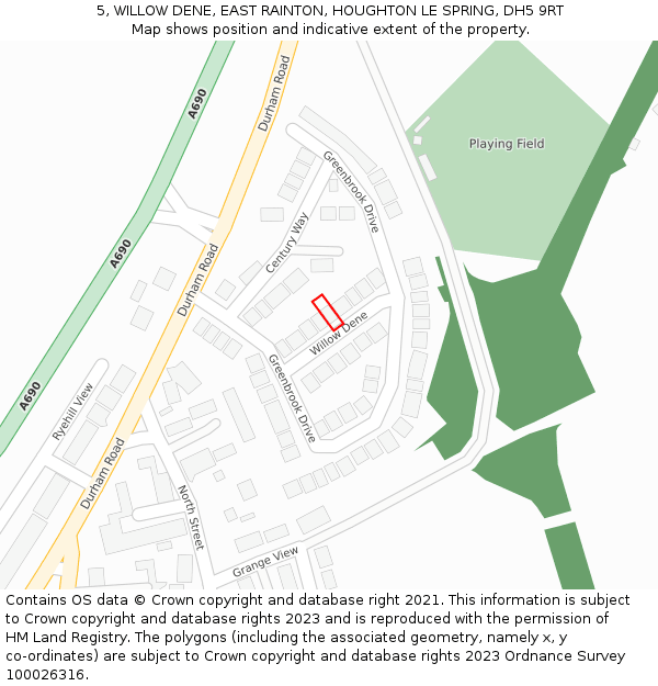 5, WILLOW DENE, EAST RAINTON, HOUGHTON LE SPRING, DH5 9RT: Location map and indicative extent of plot