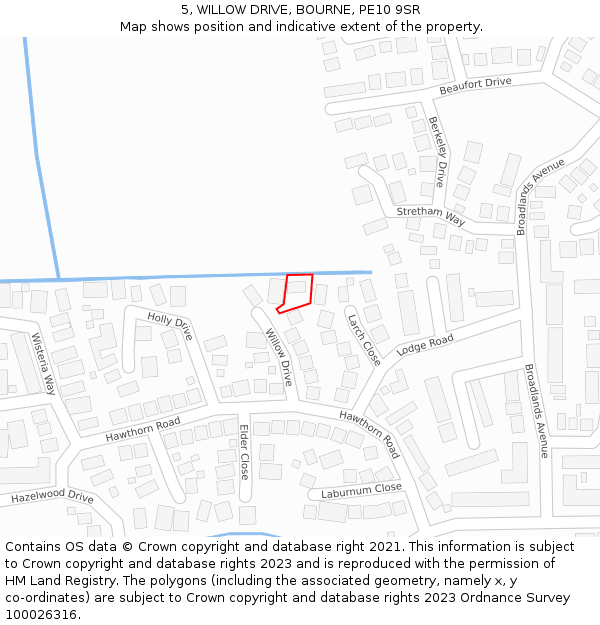 5, WILLOW DRIVE, BOURNE, PE10 9SR: Location map and indicative extent of plot