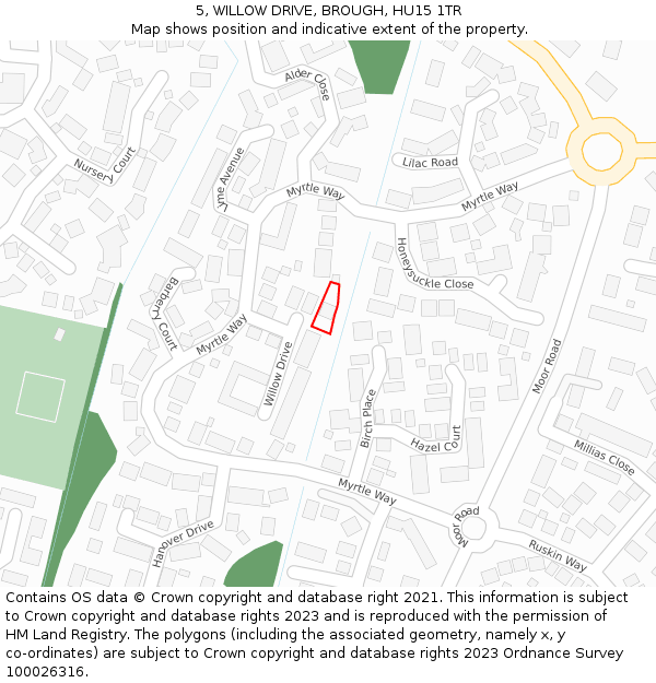5, WILLOW DRIVE, BROUGH, HU15 1TR: Location map and indicative extent of plot