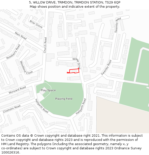 5, WILLOW DRIVE, TRIMDON, TRIMDON STATION, TS29 6QP: Location map and indicative extent of plot