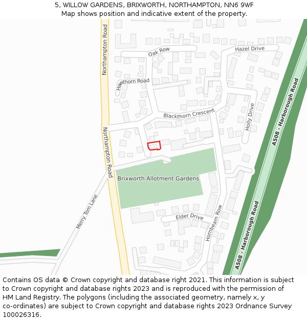 5, WILLOW GARDENS, BRIXWORTH, NORTHAMPTON, NN6 9WF: Location map and indicative extent of plot