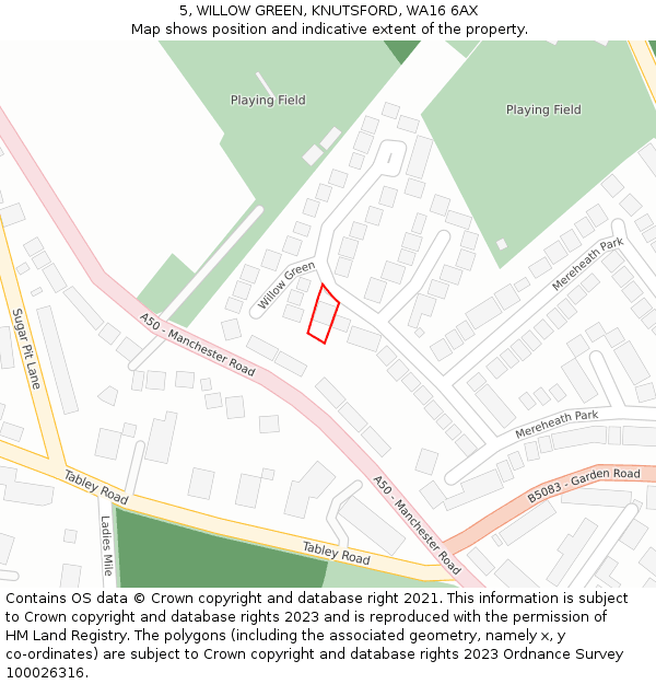 5, WILLOW GREEN, KNUTSFORD, WA16 6AX: Location map and indicative extent of plot