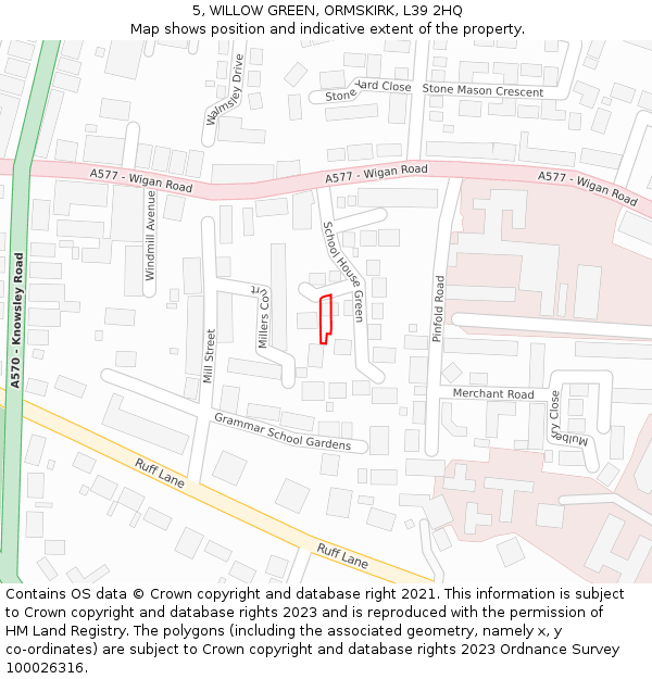 5, WILLOW GREEN, ORMSKIRK, L39 2HQ: Location map and indicative extent of plot