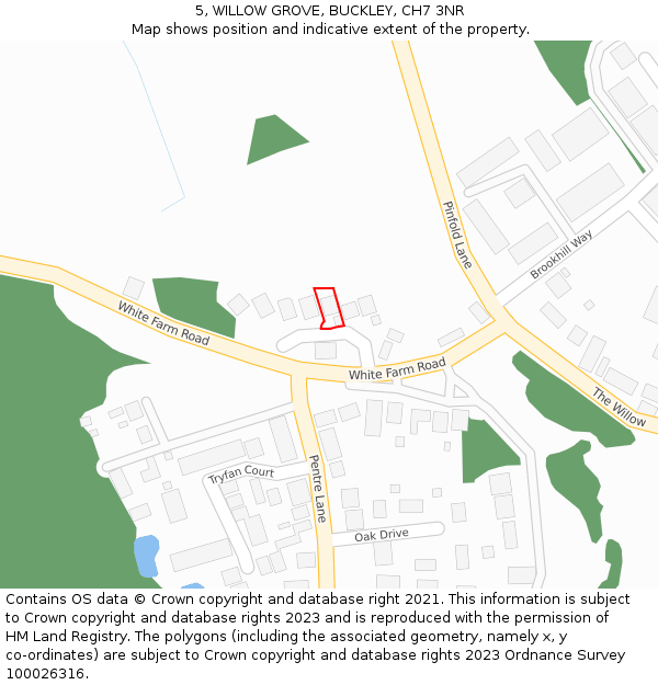 5, WILLOW GROVE, BUCKLEY, CH7 3NR: Location map and indicative extent of plot