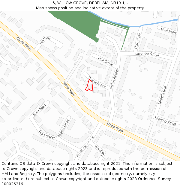 5, WILLOW GROVE, DEREHAM, NR19 1JU: Location map and indicative extent of plot
