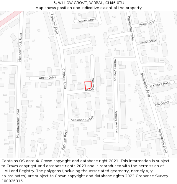 5, WILLOW GROVE, WIRRAL, CH46 0TU: Location map and indicative extent of plot