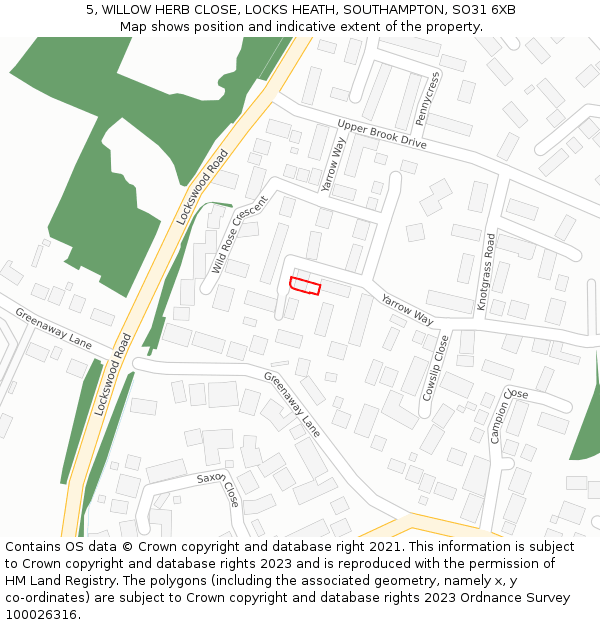 5, WILLOW HERB CLOSE, LOCKS HEATH, SOUTHAMPTON, SO31 6XB: Location map and indicative extent of plot