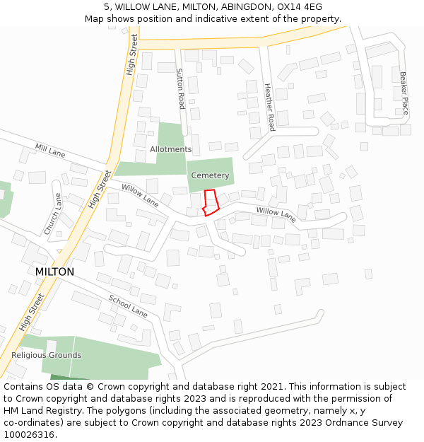 5, WILLOW LANE, MILTON, ABINGDON, OX14 4EG: Location map and indicative extent of plot