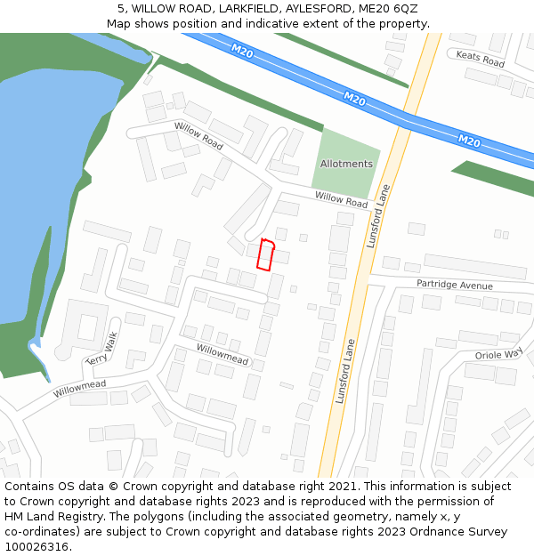 5, WILLOW ROAD, LARKFIELD, AYLESFORD, ME20 6QZ: Location map and indicative extent of plot