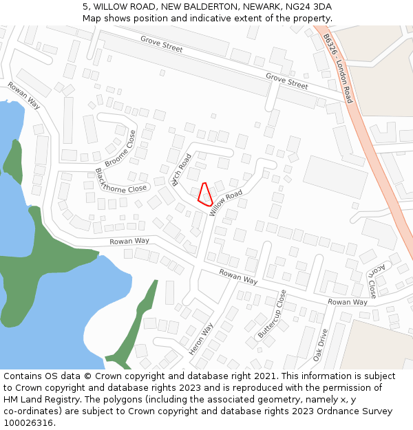 5, WILLOW ROAD, NEW BALDERTON, NEWARK, NG24 3DA: Location map and indicative extent of plot