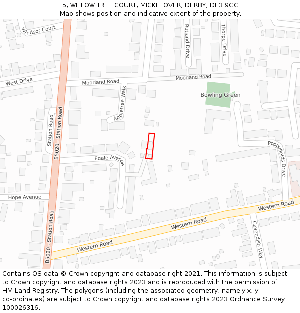 5, WILLOW TREE COURT, MICKLEOVER, DERBY, DE3 9GG: Location map and indicative extent of plot