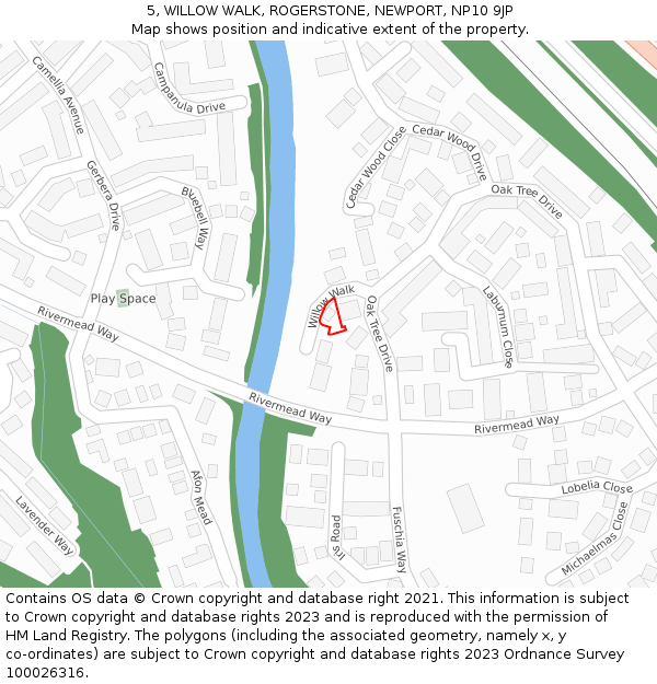 5, WILLOW WALK, ROGERSTONE, NEWPORT, NP10 9JP: Location map and indicative extent of plot