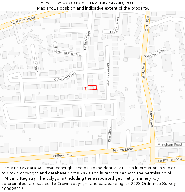 5, WILLOW WOOD ROAD, HAYLING ISLAND, PO11 9BE: Location map and indicative extent of plot