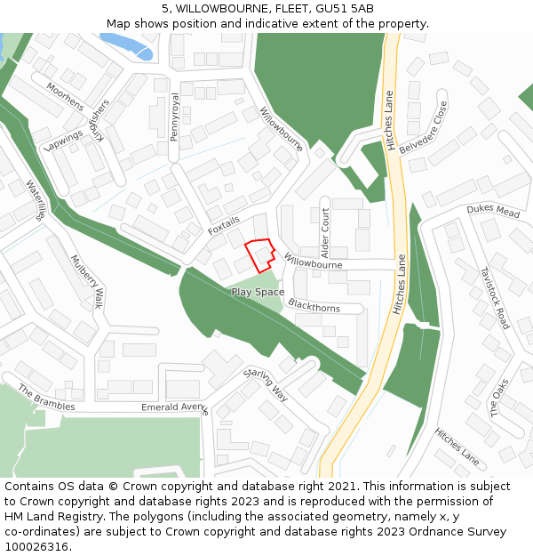 5, WILLOWBOURNE, FLEET, GU51 5AB: Location map and indicative extent of plot