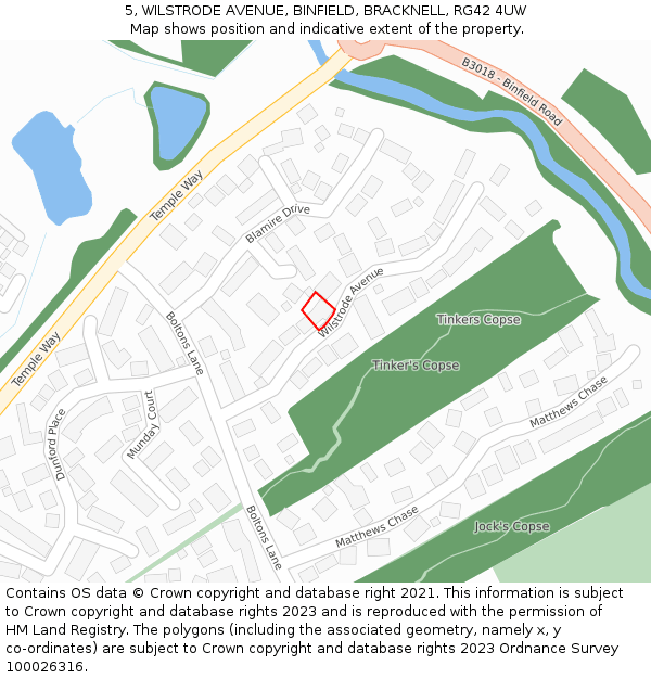 5, WILSTRODE AVENUE, BINFIELD, BRACKNELL, RG42 4UW: Location map and indicative extent of plot