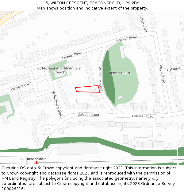 5, WILTON CRESCENT, BEACONSFIELD, HP9 2BY: Location map and indicative extent of plot