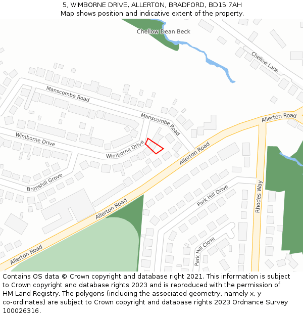 5, WIMBORNE DRIVE, ALLERTON, BRADFORD, BD15 7AH: Location map and indicative extent of plot