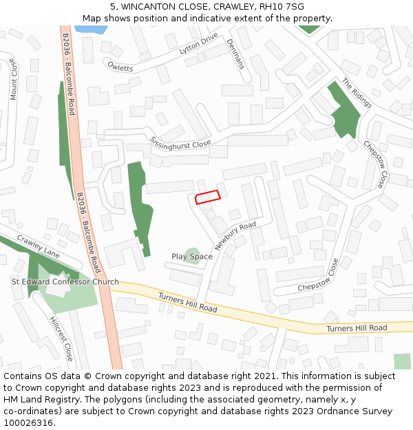 5, WINCANTON CLOSE, CRAWLEY, RH10 7SG: Location map and indicative extent of plot