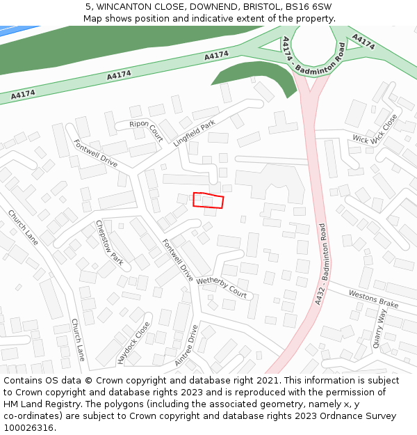 5, WINCANTON CLOSE, DOWNEND, BRISTOL, BS16 6SW: Location map and indicative extent of plot