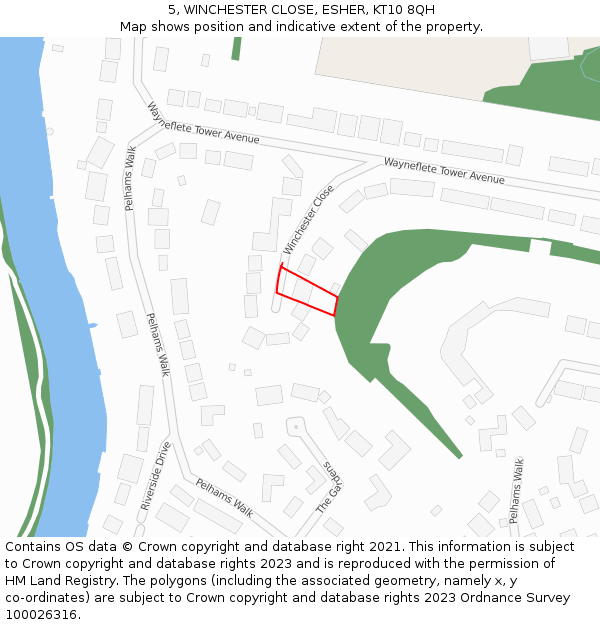 5, WINCHESTER CLOSE, ESHER, KT10 8QH: Location map and indicative extent of plot