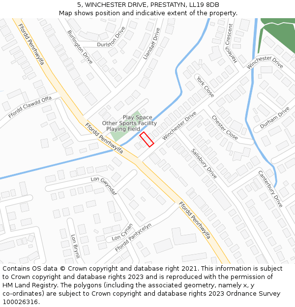 5, WINCHESTER DRIVE, PRESTATYN, LL19 8DB: Location map and indicative extent of plot