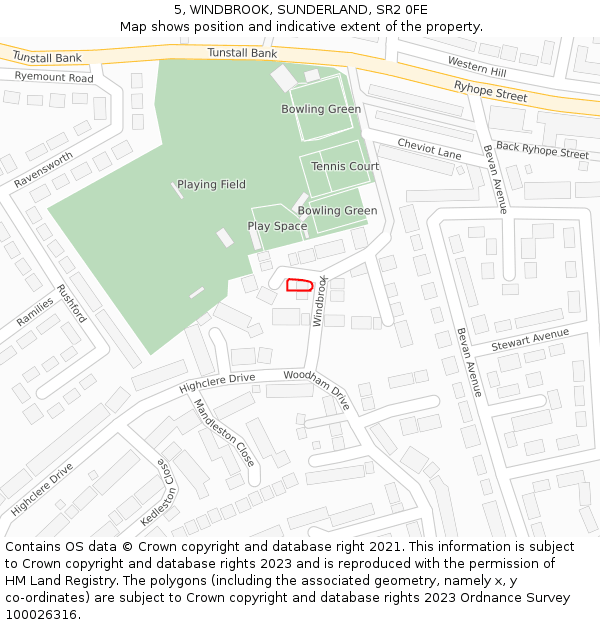 5, WINDBROOK, SUNDERLAND, SR2 0FE: Location map and indicative extent of plot