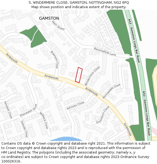 5, WINDERMERE CLOSE, GAMSTON, NOTTINGHAM, NG2 6PQ: Location map and indicative extent of plot