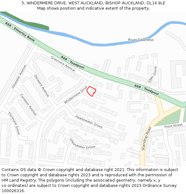 5, WINDERMERE DRIVE, WEST AUCKLAND, BISHOP AUCKLAND, DL14 9LE: Location map and indicative extent of plot