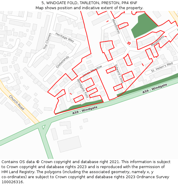 5, WINDGATE FOLD, TARLETON, PRESTON, PR4 6NF: Location map and indicative extent of plot