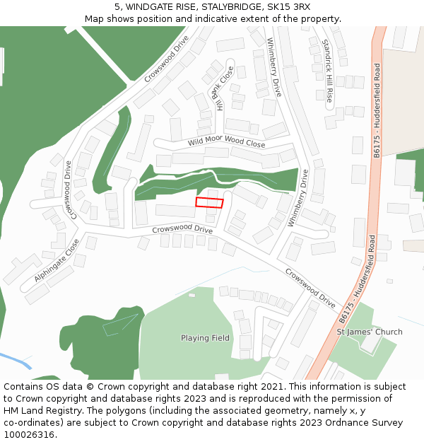 5, WINDGATE RISE, STALYBRIDGE, SK15 3RX: Location map and indicative extent of plot