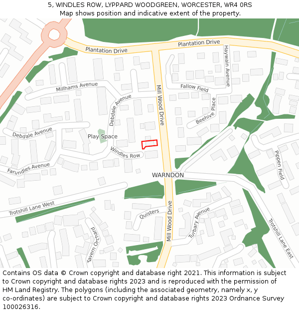 5, WINDLES ROW, LYPPARD WOODGREEN, WORCESTER, WR4 0RS: Location map and indicative extent of plot