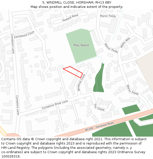 5, WINDMILL CLOSE, HORSHAM, RH13 6BY: Location map and indicative extent of plot