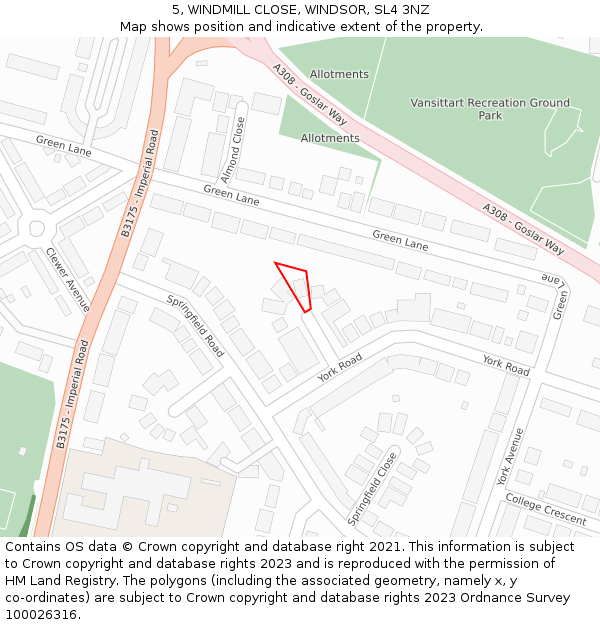 5, WINDMILL CLOSE, WINDSOR, SL4 3NZ: Location map and indicative extent of plot