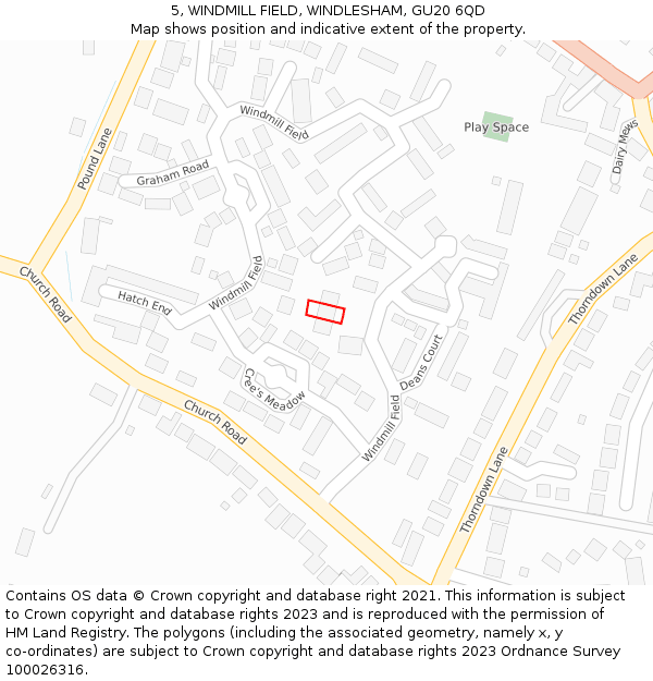 5, WINDMILL FIELD, WINDLESHAM, GU20 6QD: Location map and indicative extent of plot