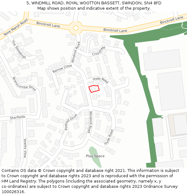 5, WINDMILL ROAD, ROYAL WOOTTON BASSETT, SWINDON, SN4 8FD: Location map and indicative extent of plot