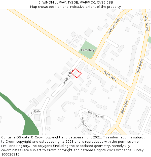 5, WINDMILL WAY, TYSOE, WARWICK, CV35 0SB: Location map and indicative extent of plot