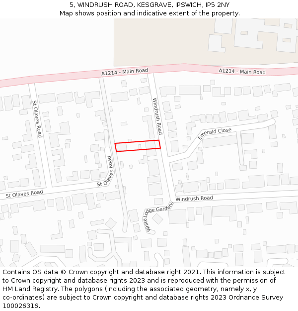 5, WINDRUSH ROAD, KESGRAVE, IPSWICH, IP5 2NY: Location map and indicative extent of plot