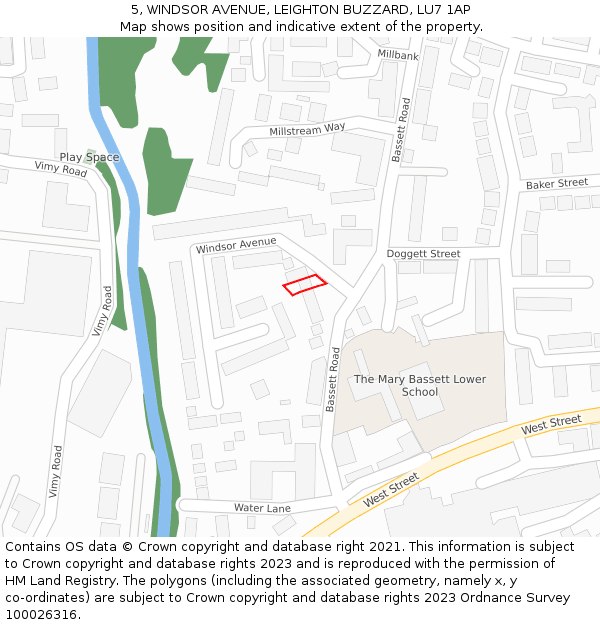 5, WINDSOR AVENUE, LEIGHTON BUZZARD, LU7 1AP: Location map and indicative extent of plot