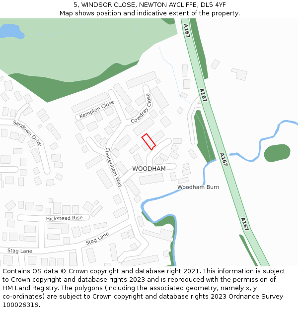 5, WINDSOR CLOSE, NEWTON AYCLIFFE, DL5 4YF: Location map and indicative extent of plot